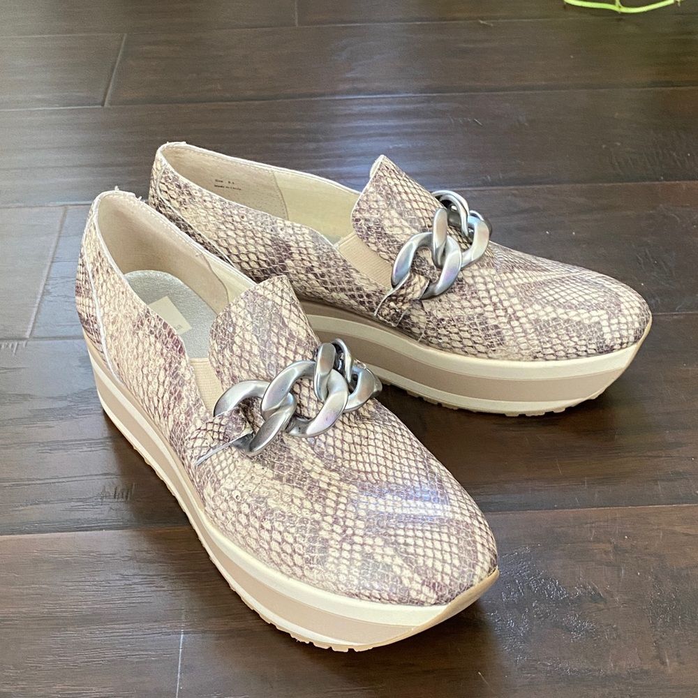 Dolce Vita Jhenee Snake Print Platform Sneakers with Silver Chain Details